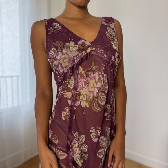 Italian Vintage Semi-Sheer Chiffon Bias-Cut Floral Midi Dress (M/L) - Picture 2 of 9